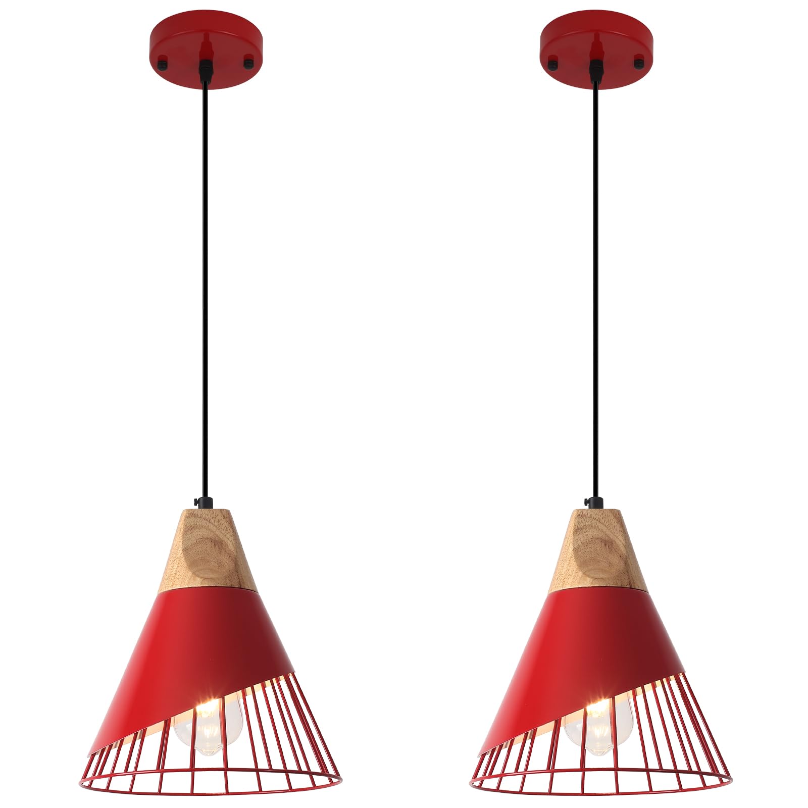 Farmhouse Pendant Light 9.4ines, 2 Packs- Red Industrial Kitchen Pendant Lights for Kitchen Island, Bar, Bedroom, Office, Library