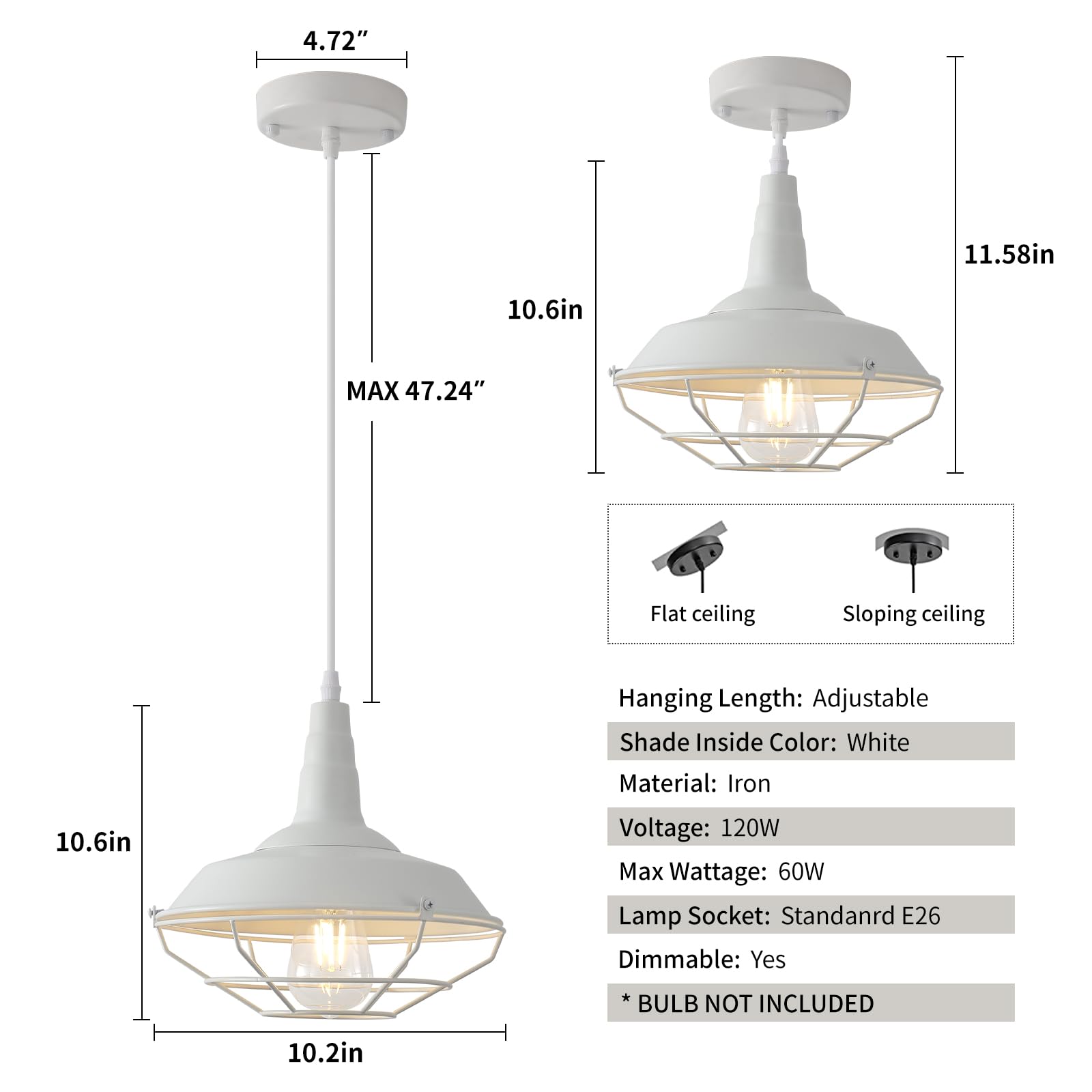 White Pendant Light, Kitchen Pendant Light, Farmhouse Pendant Light, Industrial Pedant Light, Black Pendant Lights Kitchen Island for Kitchen, Bar, Bedroom - Image 8