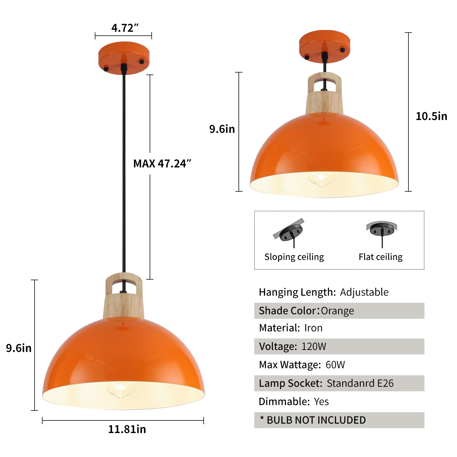 Modern Pendant Lights, 3 Packs 11.8inch Orange Pendant Light, Farmhouse Pendant Light, Kitchen Pendant Lighting, Pendant Lights Kitchen Island for Living Room, Bar, Bedroom, Office - Image 6