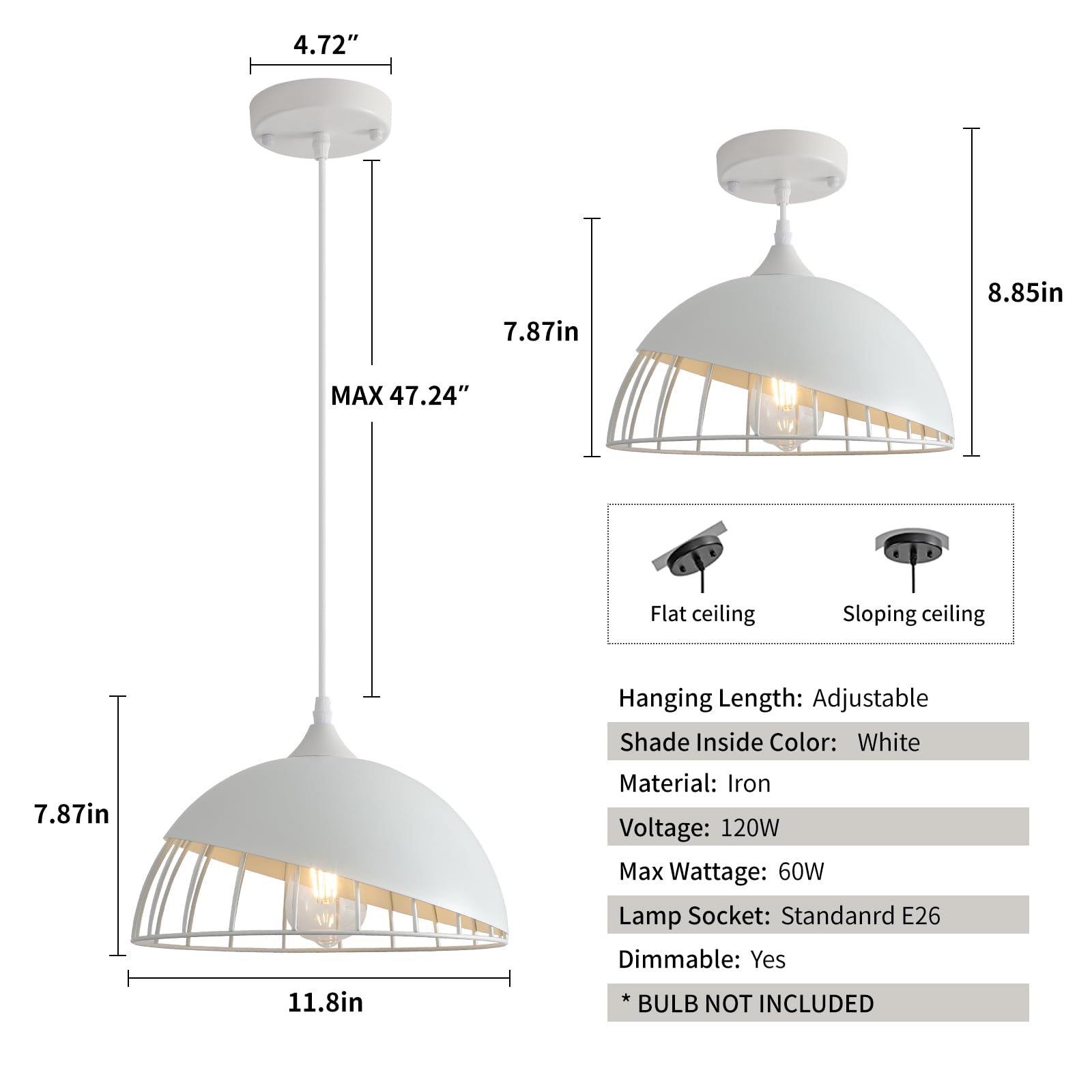 White Pendant Light, Kitchen Pendant Light, Farmhouse Pendant Light, Industrial Pedant Light, Black Pendant Lights Kitchen Island for Kitchen, Bar, Bedroom - Image 8
