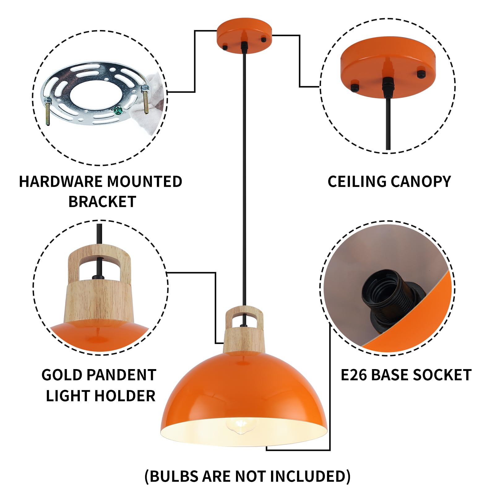 Modern Pendant Lights, 3 Packs 11.8inch Orange Pendant Light, Farmhouse Pendant Light, Kitchen Pendant Lighting, Pendant Lights Kitchen Island for Living Room, Bar, Bedroom, Office - Image 7