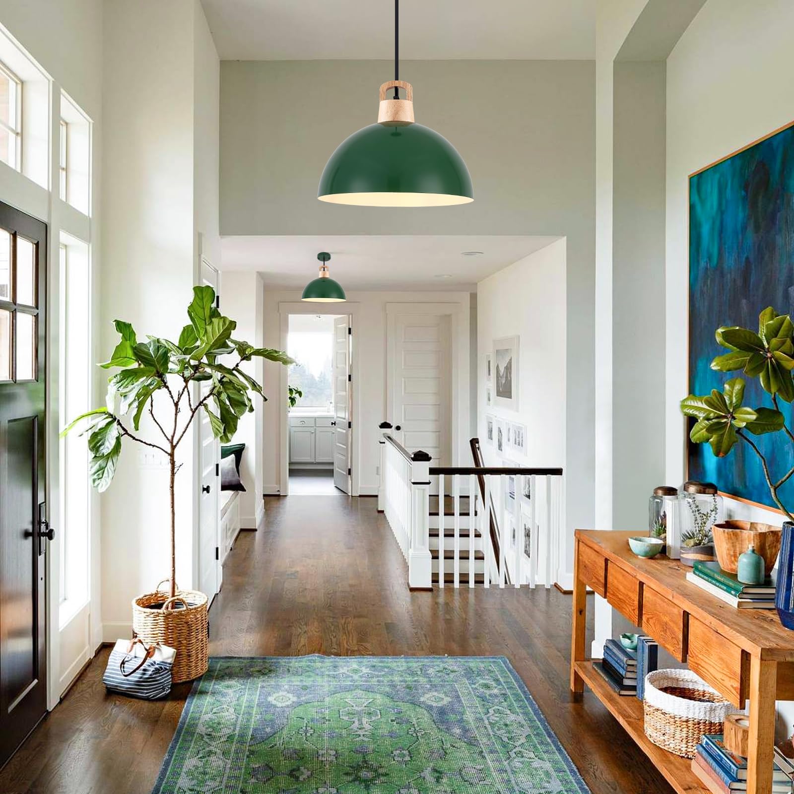 Farmhouse Pendant Light, Green Pendant Light 2 Packs 9.4inch, Kitchen Pendant Light, Industrial Pendant Light, Farmhouse Pendant Lights Kitchen Island for Kitchen, Bedroom, Bar - Image 7