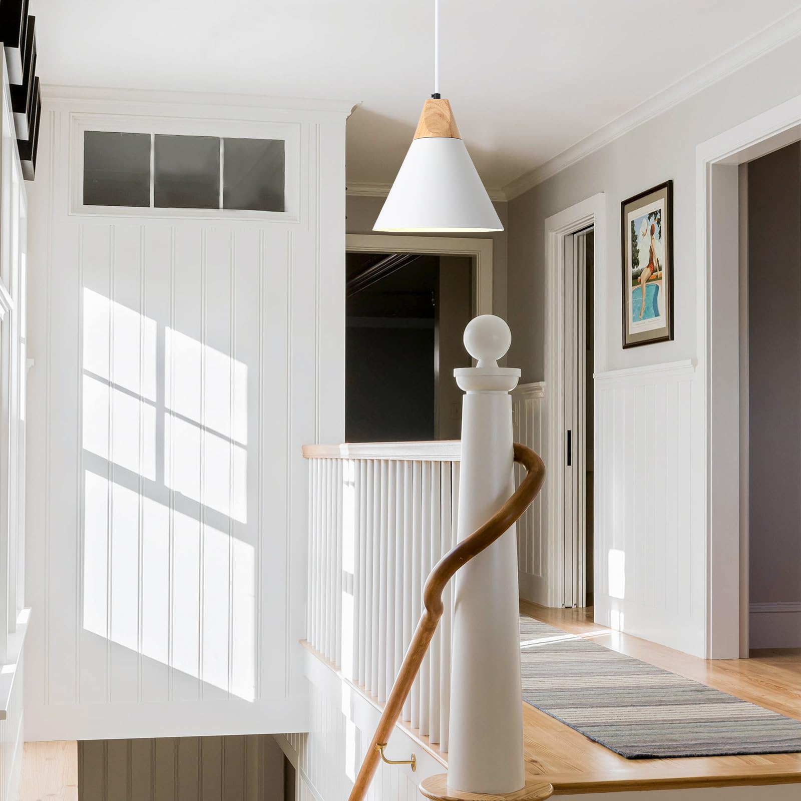 White Farmhouse Pendant Light, White Pendant Light 2 Packs 9.4inch, Kitchen Pendant Lights, Industrial Pendant Light, Farmhouse Pendant Lights Kitchen Island for Kitchen, Bedroom, Bar - Image 9