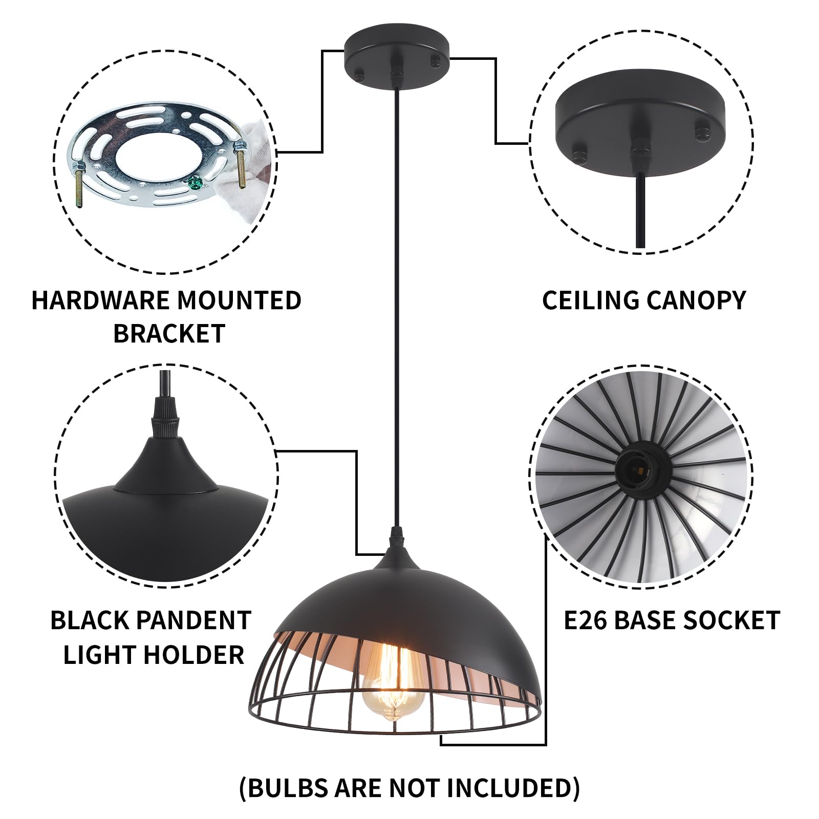 Black Pendant Light, 2 Packs 11.8inch Farmhouse Pendant Light, Modern Pendant Lights, Pendant Lights Kitchen Island for Living Room, Bar, Bedroom, Office - Image 6