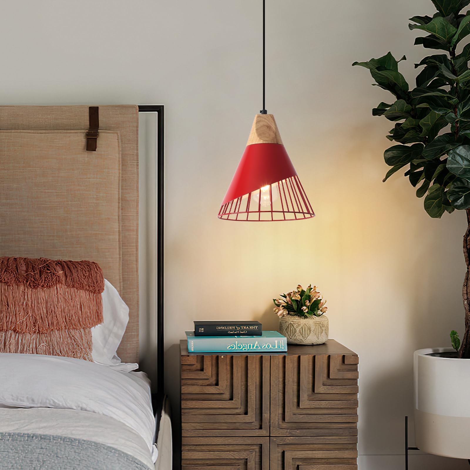 Farmhouse Pendant Light 9.4ines, 2 Packs- Red Industrial Kitchen Pendant Lights for Kitchen Island, Bar, Bedroom, Office, Library - Image 4