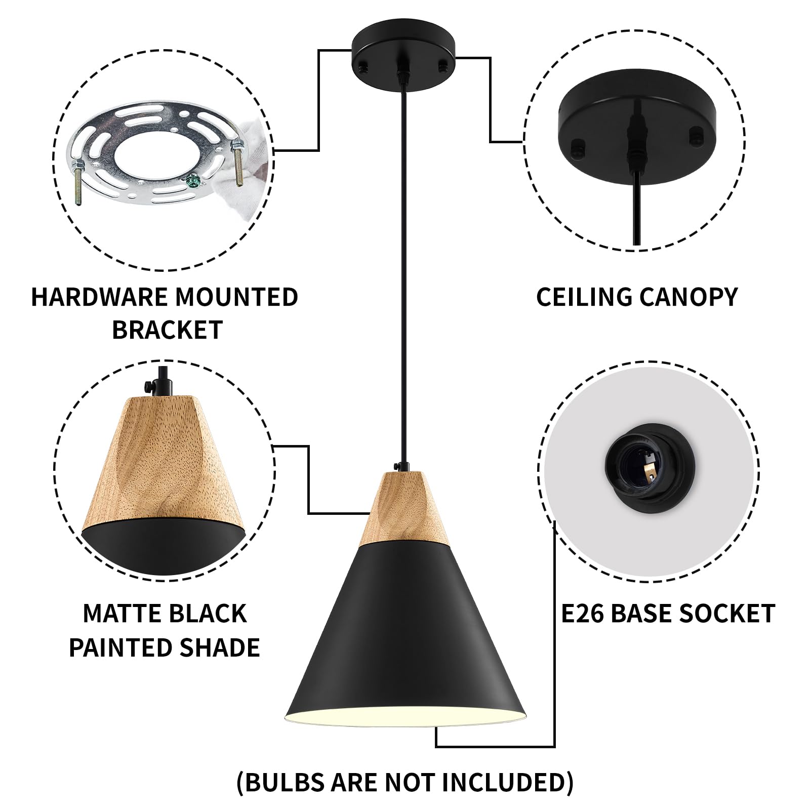 Black Pendant Light 3 Packs,9.4inches- Farmhouse Pendant Light, Kitchen Pendant Lights, Industrial Pendant Lighting, Kitchen Pendant Lights for Office, Bedroom, Living Room, Kitchen Island - Image 7