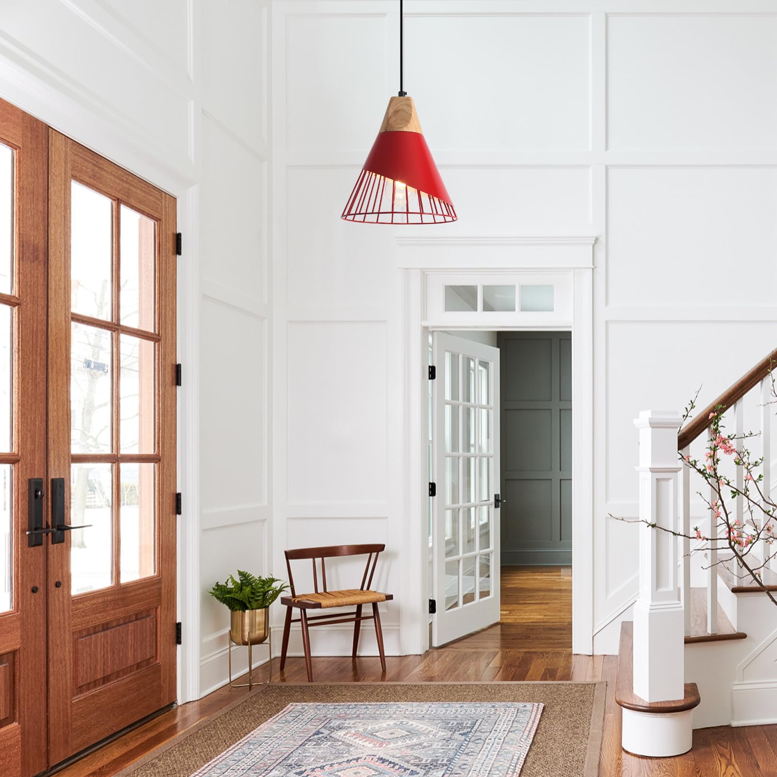 Farmhouse Pendant Light 9.4ines, 2 Packs- Red Industrial Kitchen Pendant Lights for Kitchen Island, Bar, Bedroom, Office, Library - Image 5