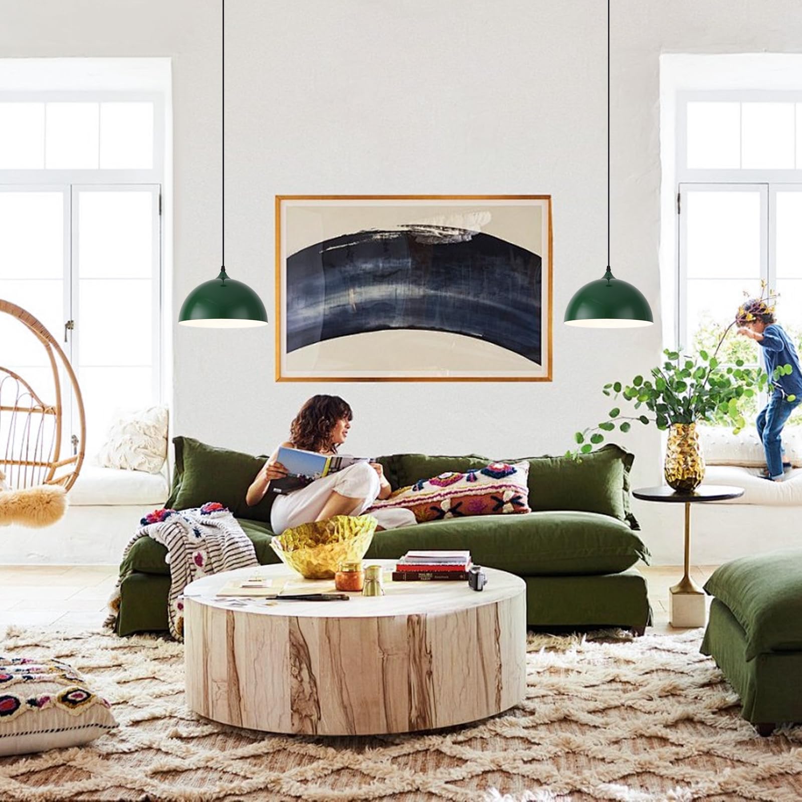 Green Kitchen Pendant Light, Farmhouse Pendant Light, Industrial Pendant Light,Farmhouse Pendant Lights Kitchen Island,Hanging Kitchen Lights for Kitchen, Bedroom, Office, Hallway - Image 8