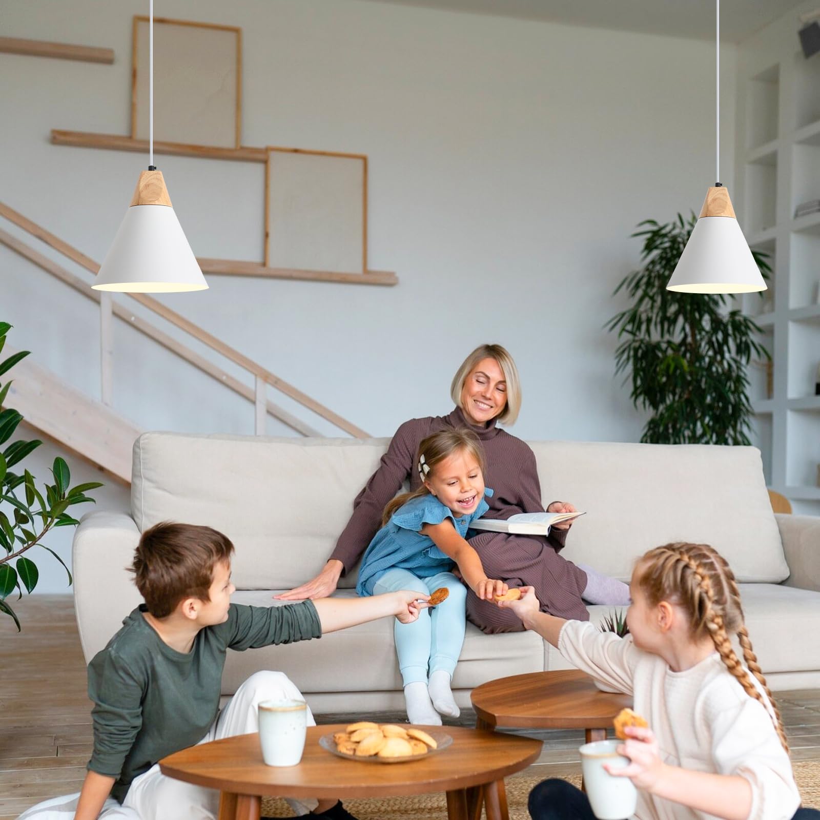 2 Pack 9.4inch White Farmhouse Modern Pendant Light, Kitchen, Bedroom, Living Room, Dining Room - Image 8