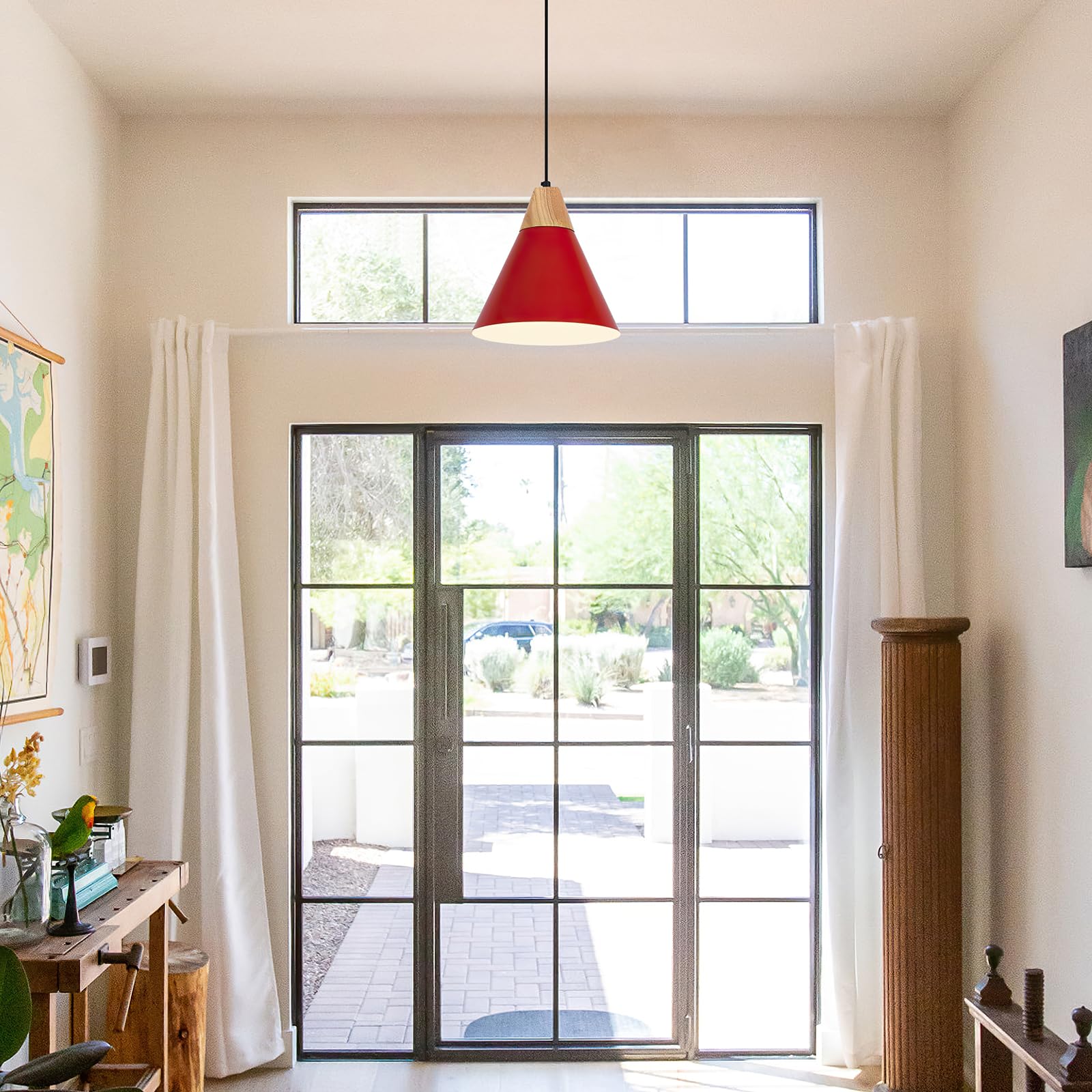 Red Pendant Light, Kitchen Pendant Light, Farmhouse Pendant Light, Industrial Pedant Light, Black Pendant Lights Kitchen Island for Kitchen, Bar, Bedroom - Image 9