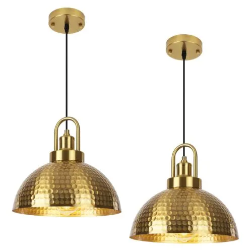 Gold Hammered Pendant Light 11.8