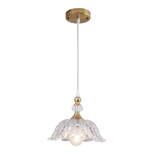 Gold Pendant Light with Flower Glass Shade