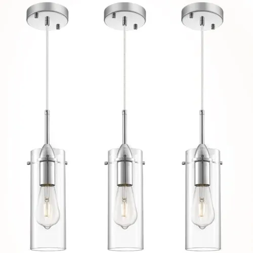 Chrome Modern Glass Pendant Light 3-Pack