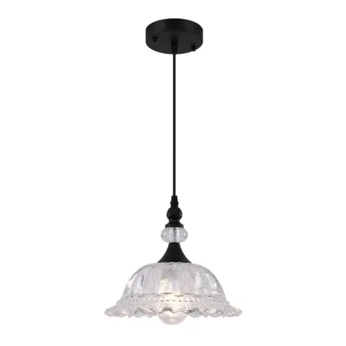 Matte Black Vintage Pendant Light with Glass Shade
