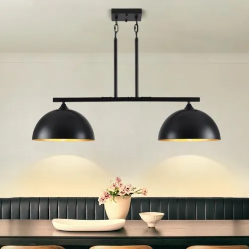 Black Modern 2-Light Dome Island Pendant Light