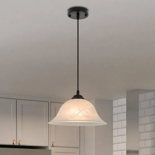 Black Farmhouse Alabaster Glass Pendant Light 11.8