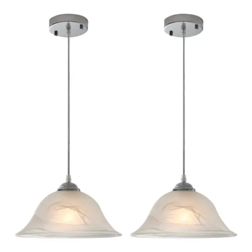 Chrome Vintage Alabaster Glass Pendant Light 11.8