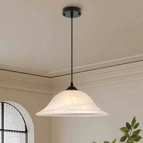 Black Oversized Farmhouse Frosted Glass Pendant Light 16