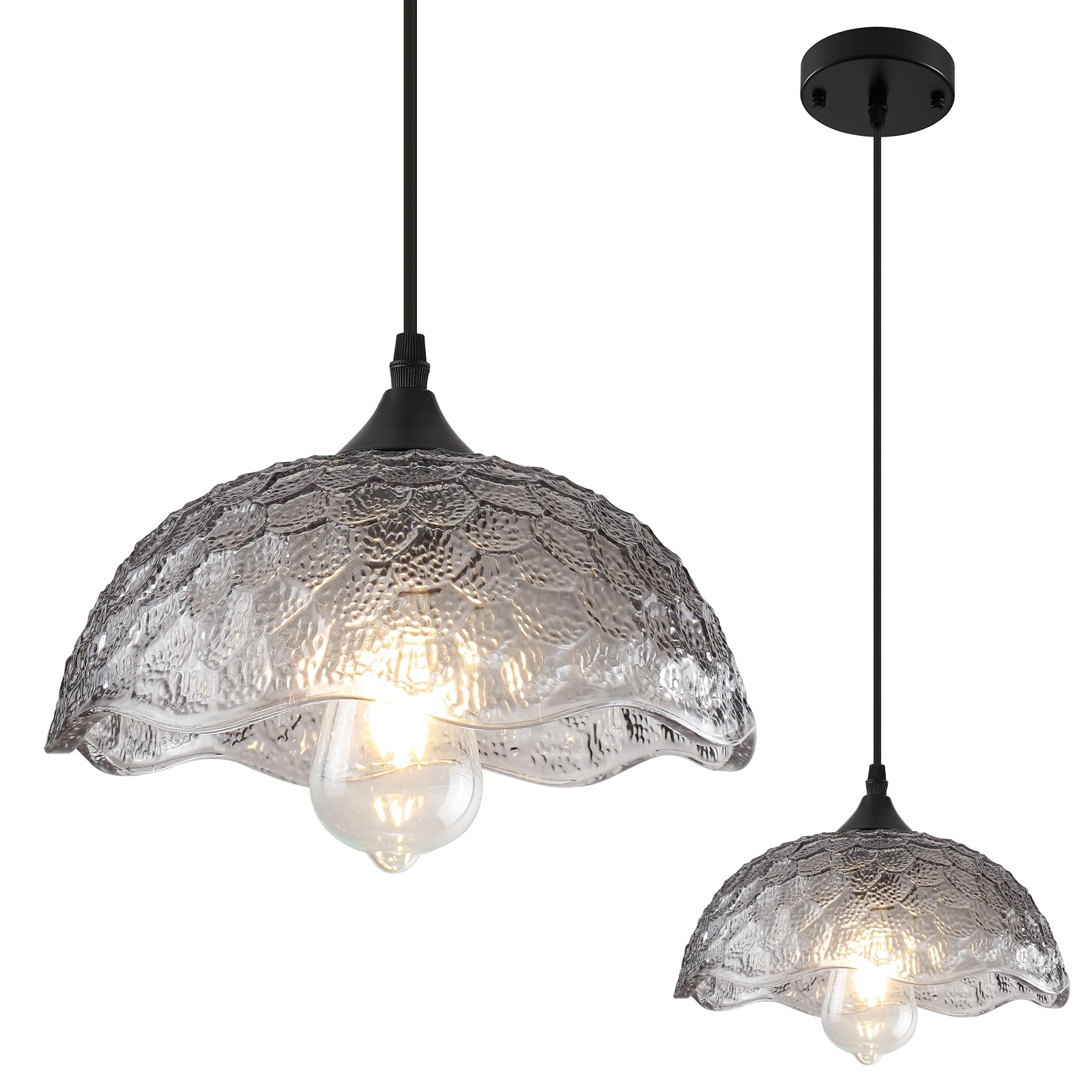Gray Vintage Pendant Light with Glass Shade