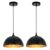 Black and Gold Farmhouse Dome Pendant Light 2-Pack