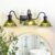 Vintage 3-Light Black Bathroom Light with Green Glass Shade