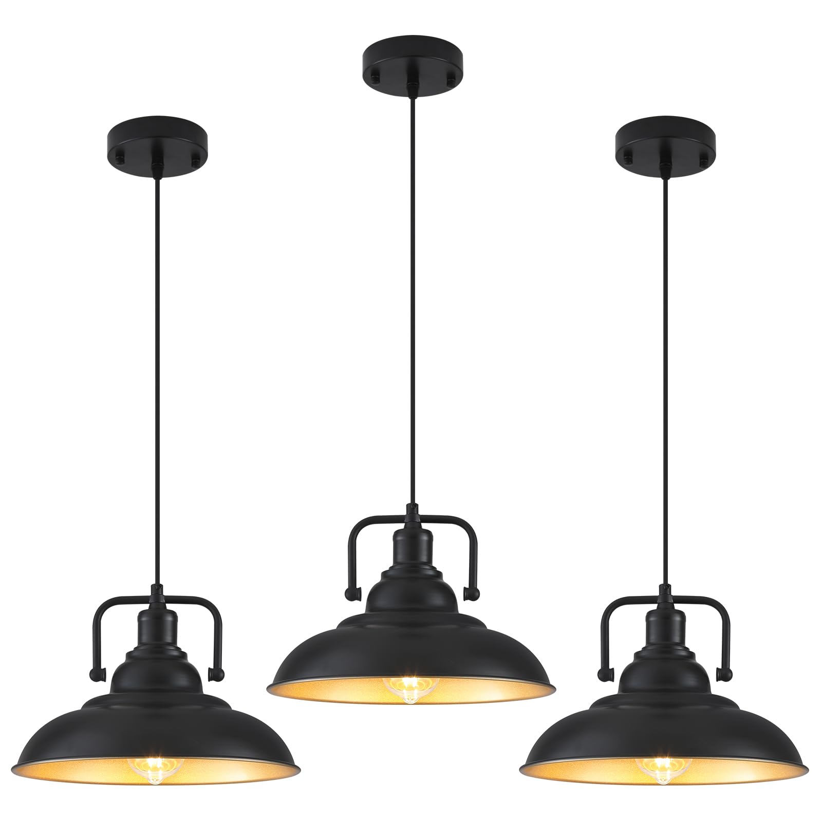 12.5" Black and Gold Farmhouse Pendant Light 3-Pack