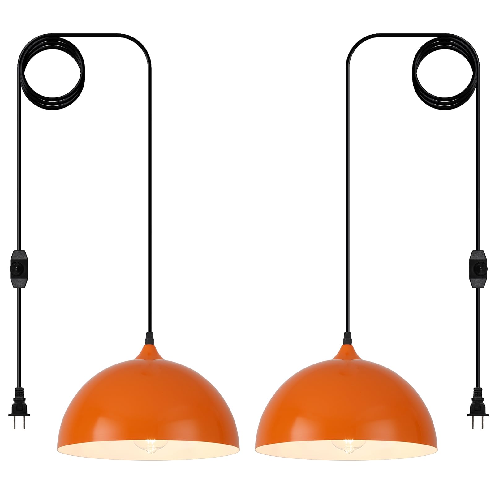 11.8" Orange Modern Plug-in Pendant Light 2-Pack