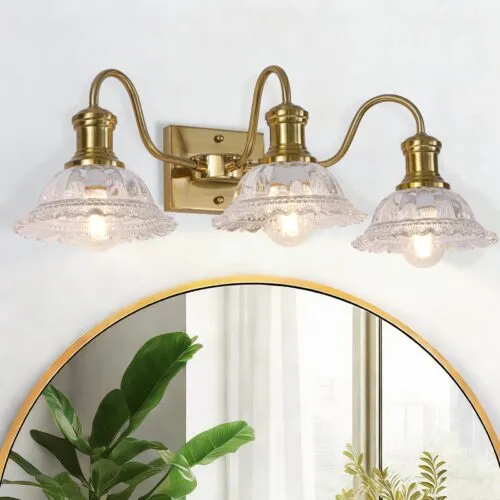 Champagne Gold 3-Light Bathroom Light with Clear Glass Shade