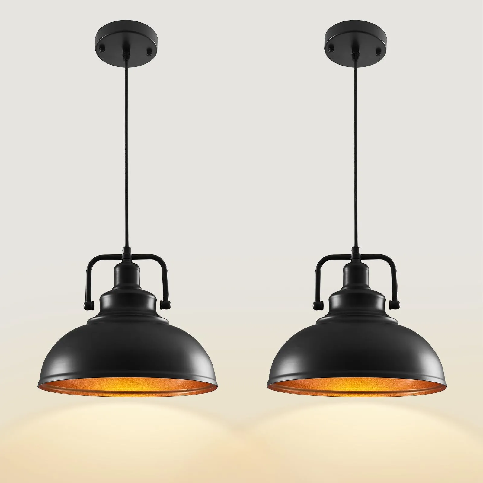 11.4" Black Vintage Farmhouse Pendant Light 2-Pack