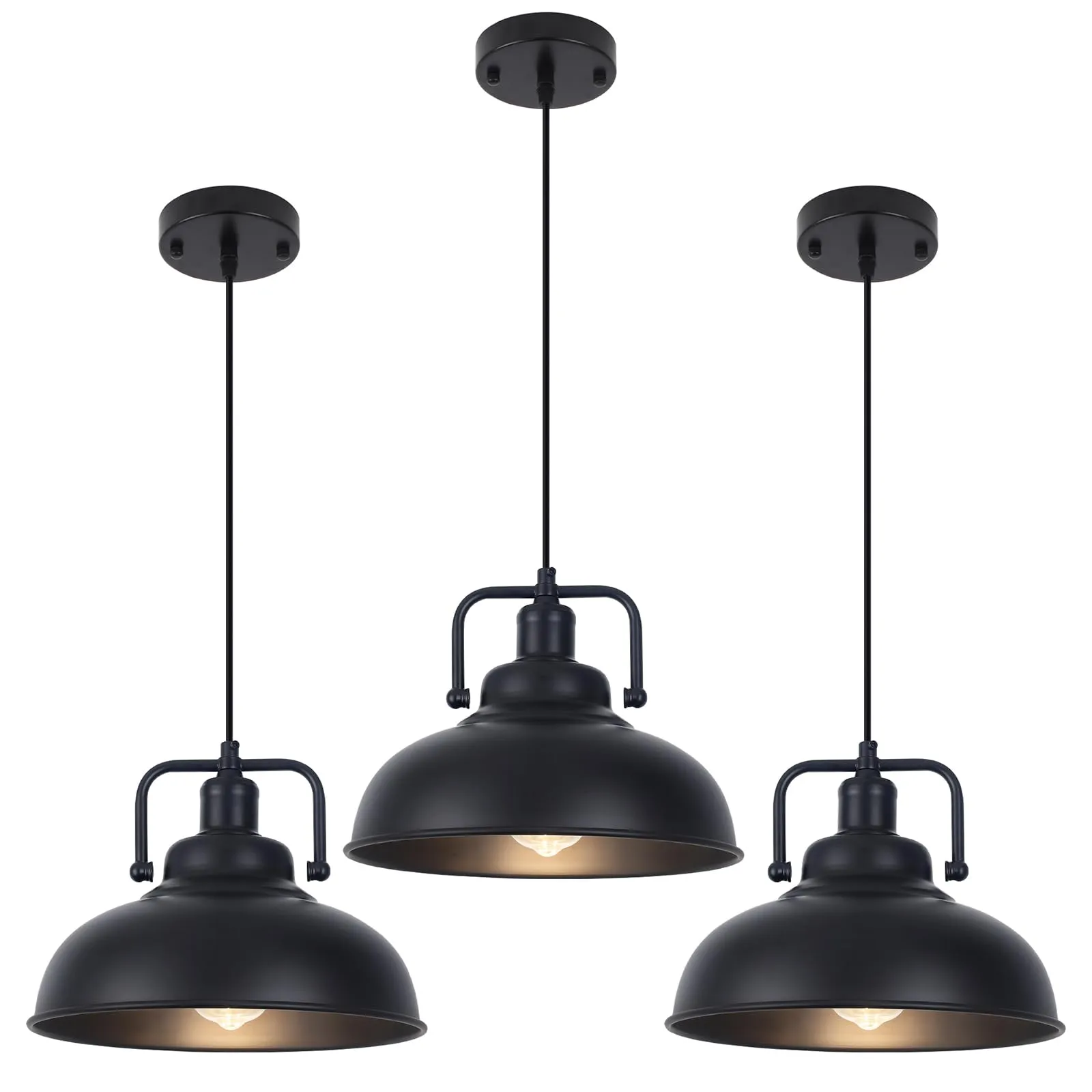 11.4" Black Farmhouse Industrial Pendant Light 3-Pack