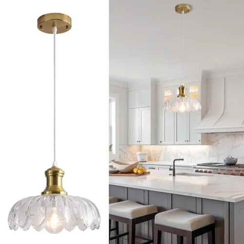 Gold Vintage Farmhouse Pendant Light with Clear Glass Shade