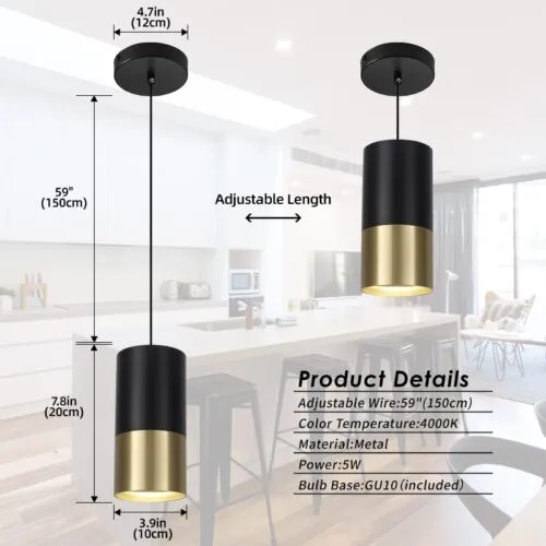 Black and Gold Small Modern Pendant Light 4000K 3-Pack