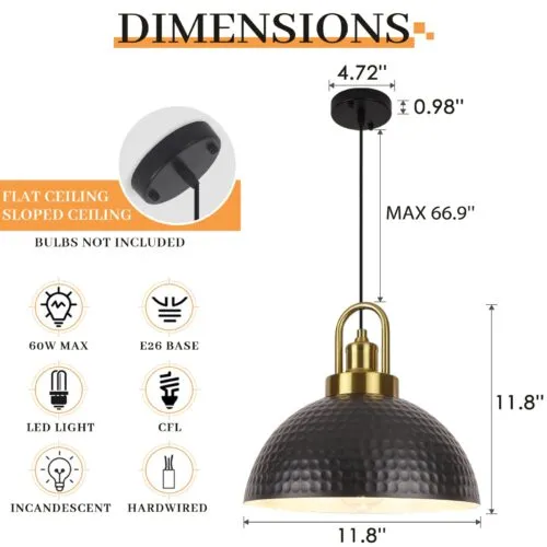 Black Vintage Farmhouse Hammered Pendant Light