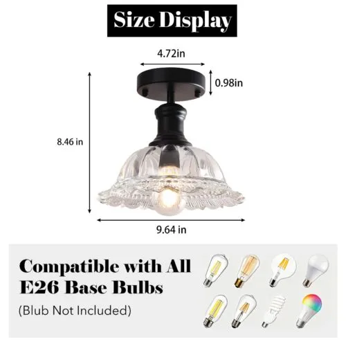 Vintage Glass Semi Flush Mount Ceiling Light