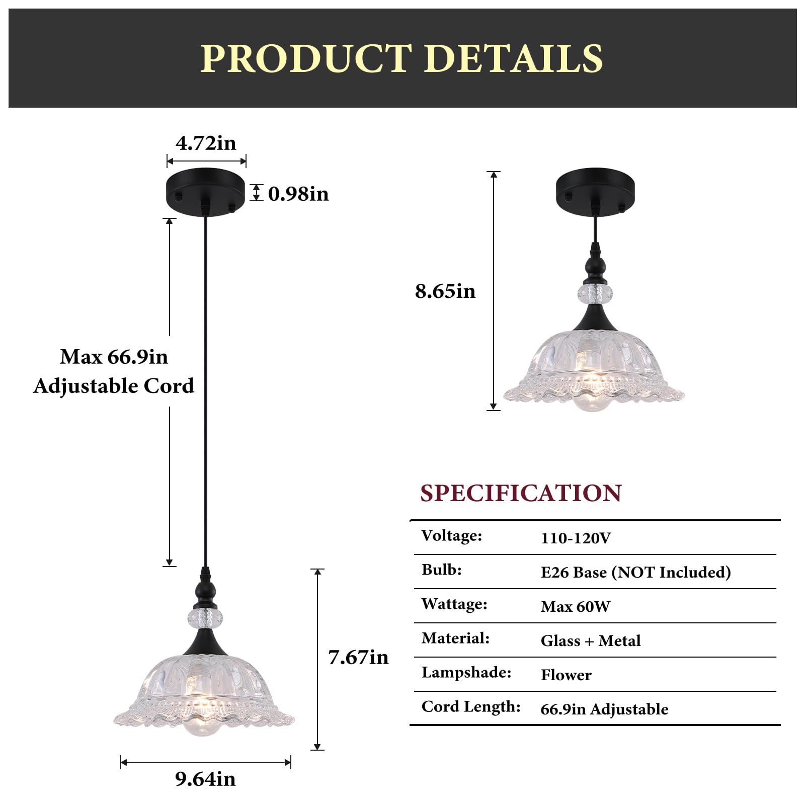 Matte Black Vintage Pendant Light with Glass Shade - Image 3