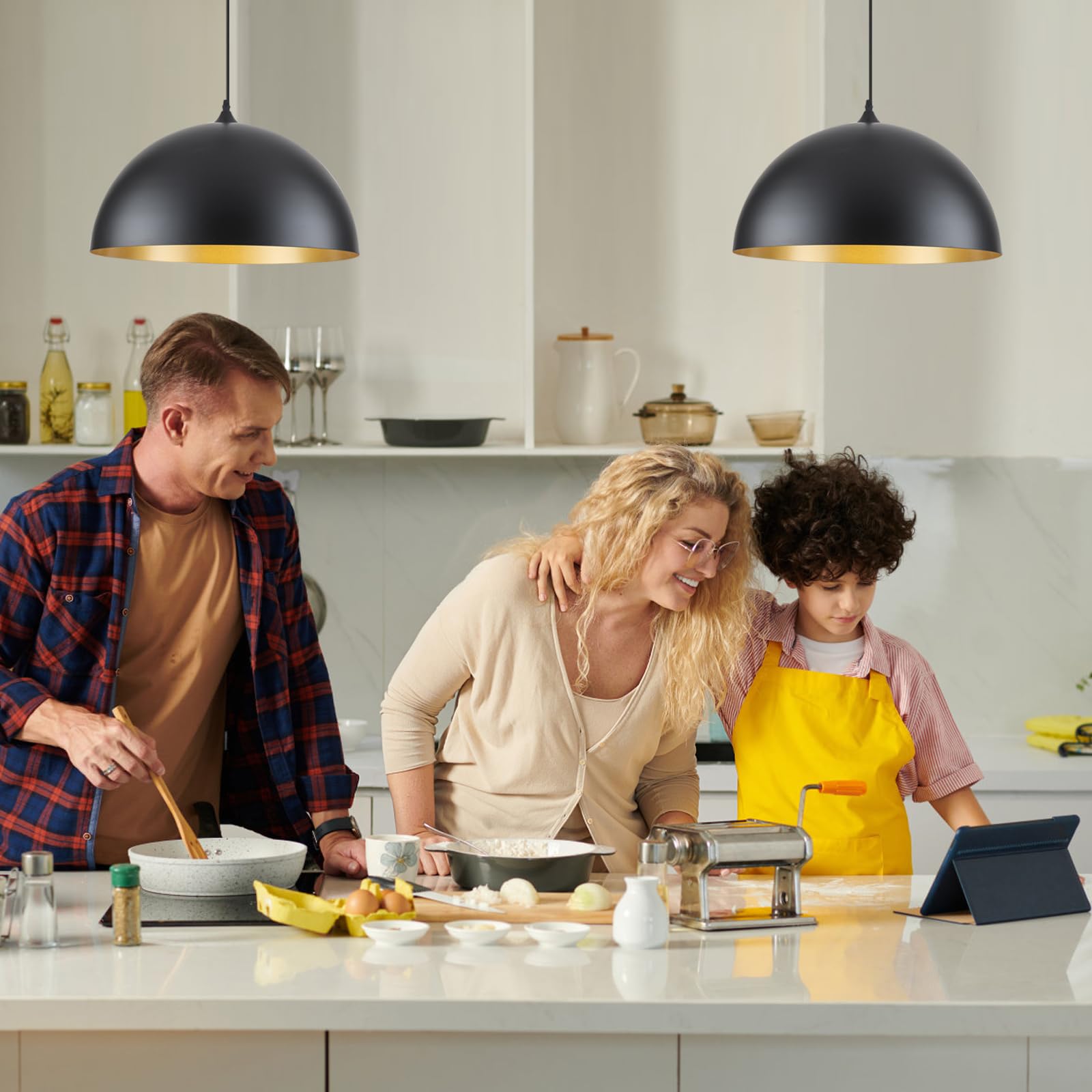 19.7" Black Large Oversized Modern Farmhouse Pendant Light 2-Pack - Image 2