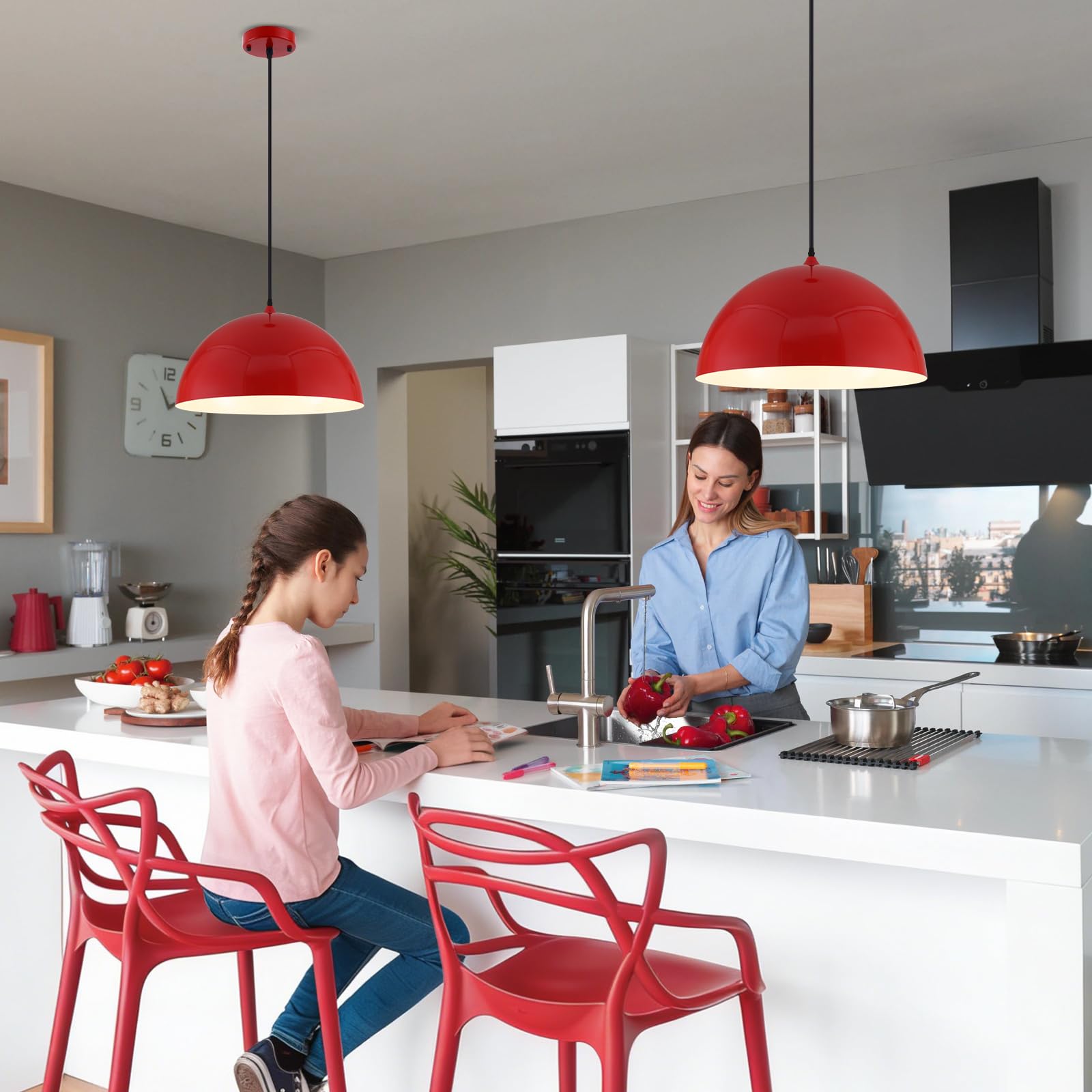 19.7" Red Oversized Farmhouse Pendant Light 2-Pack - Image 3