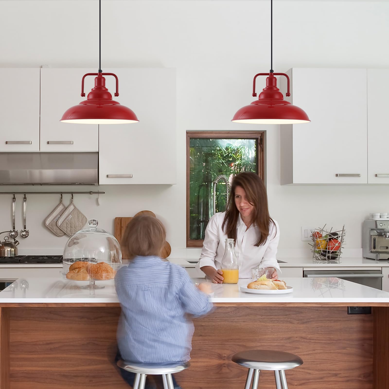 12.5" Red Modern Farmhouse Pendant Light 2-Pack - Image 2