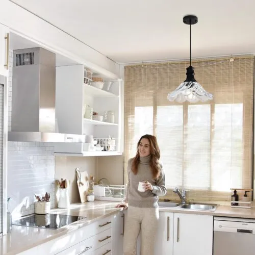 Black Modern Farmhouse Pendant Light with Clear Glass