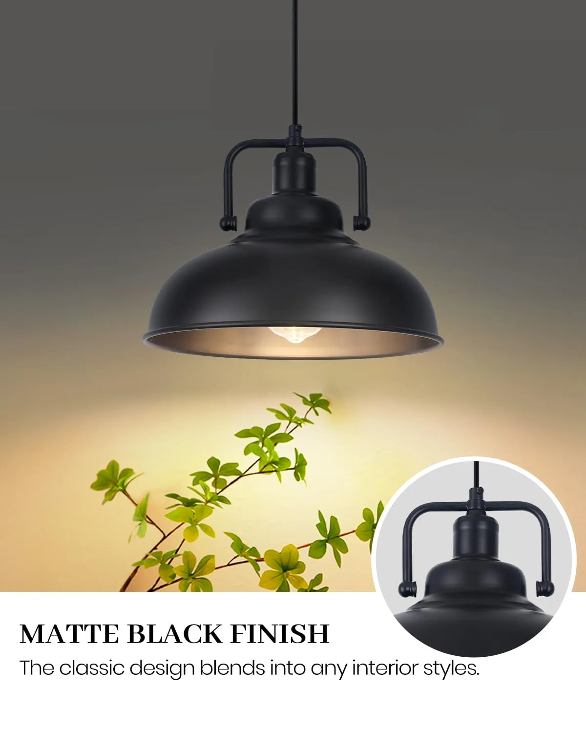 11.4" Black Farmhouse Industrial Pendant Light 3-Pack - Image 3