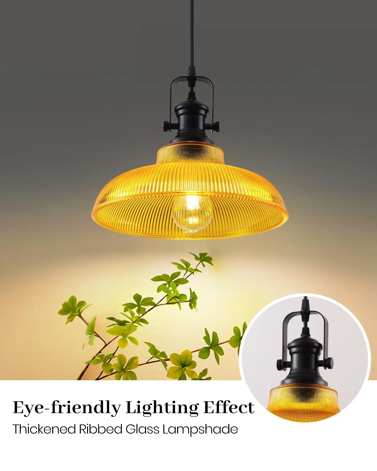 12" Orange Ribbed Glass Farmhouse Pendant Light 2-Pack - Image 6
