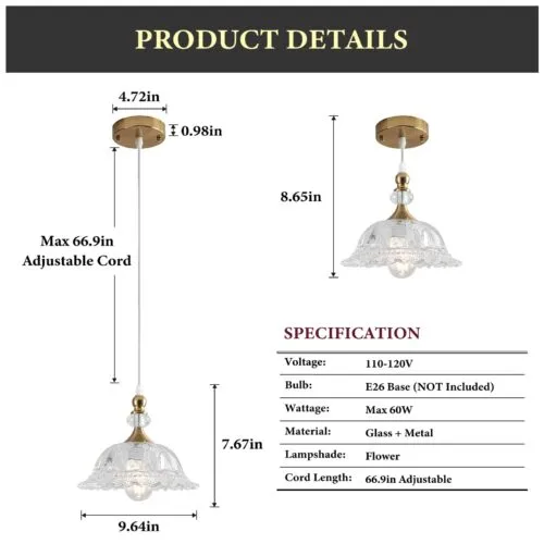 Champagne Bronze Glass Pendant Light with Flower Shade
