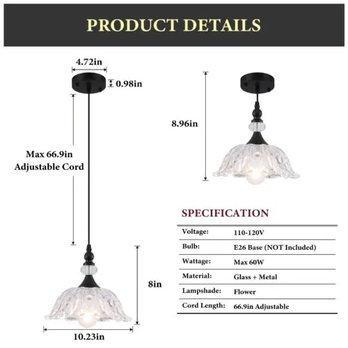Vintage Black Pendant Light with Glass Shade