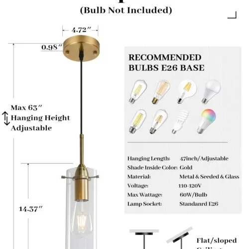 Gold Modern Blown Glass Pendant Light 2-Pack