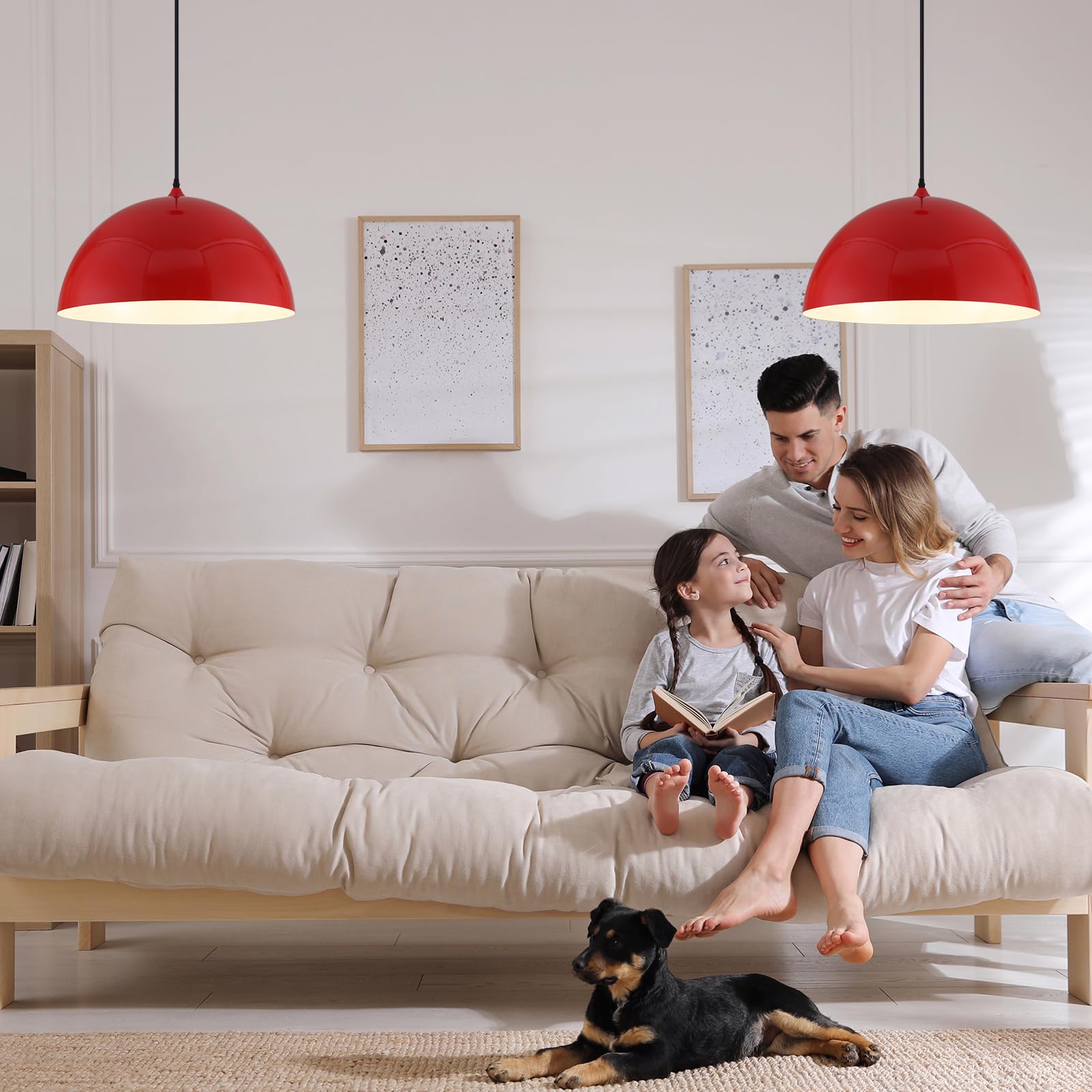 19.7" Red Oversized Farmhouse Pendant Light 2-Pack - Image 2