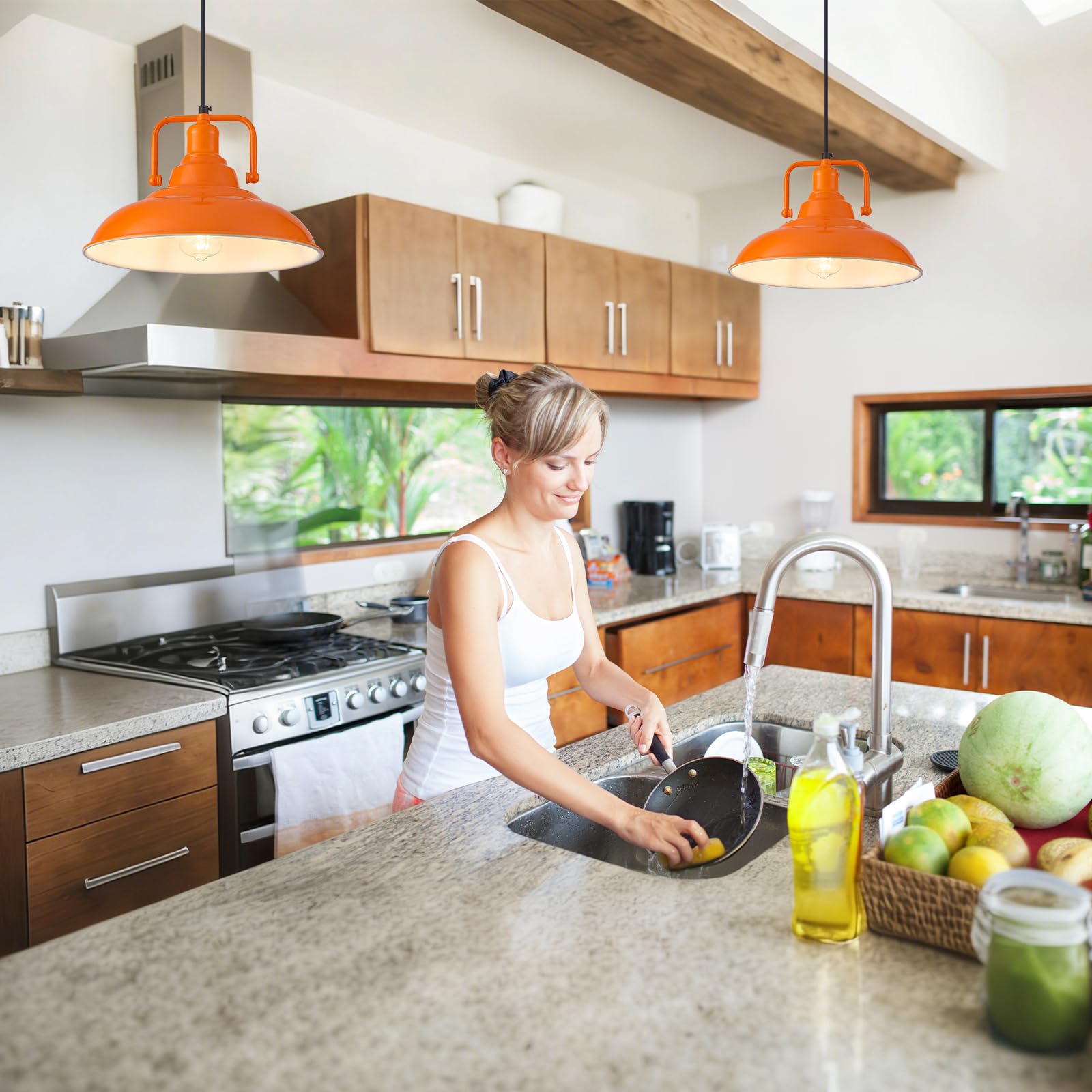 12.5" Orange Modern Farmhouse Pendant Light 2-Pack - Image 2