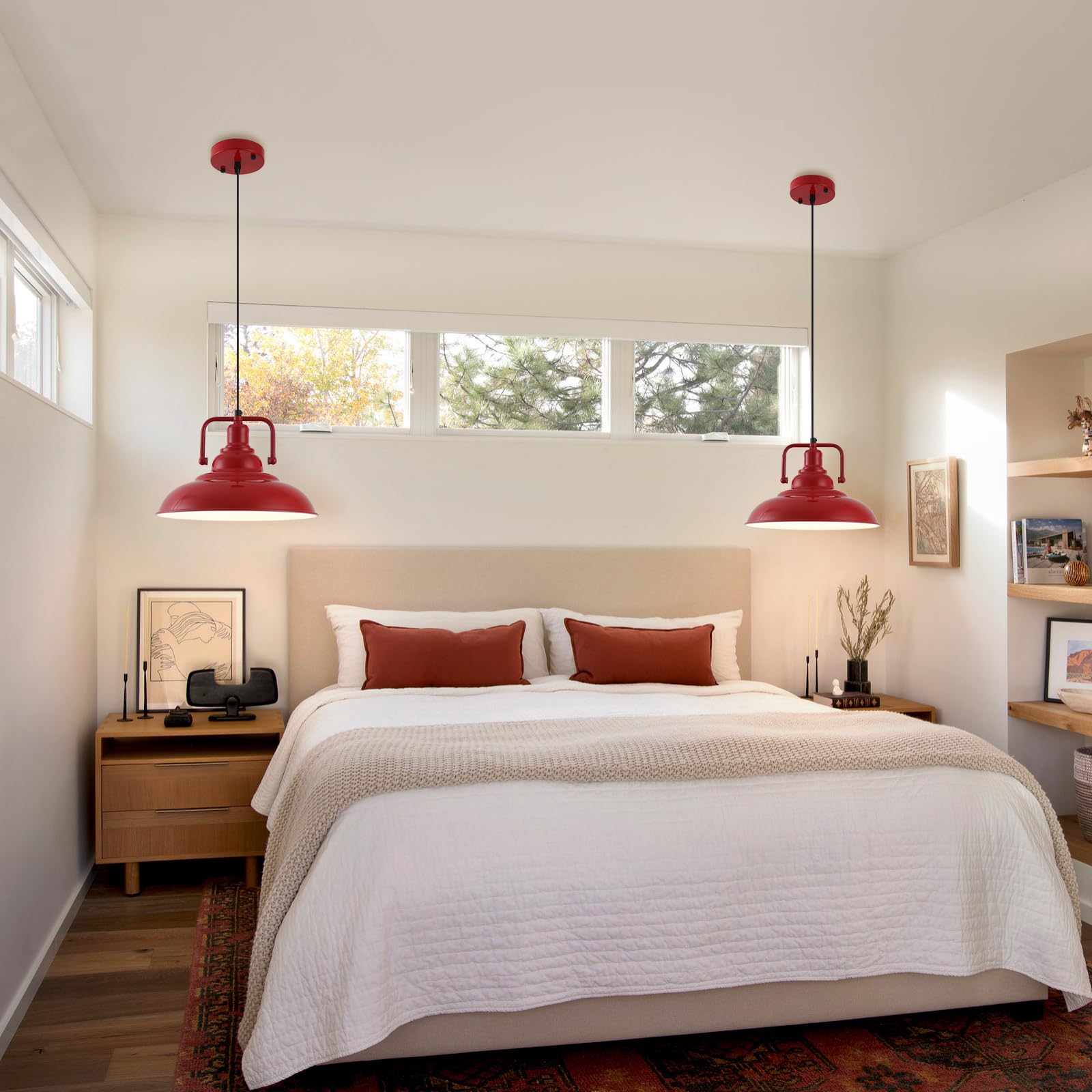 12.5" Red Modern Farmhouse Pendant Light 2-Pack - Image 7