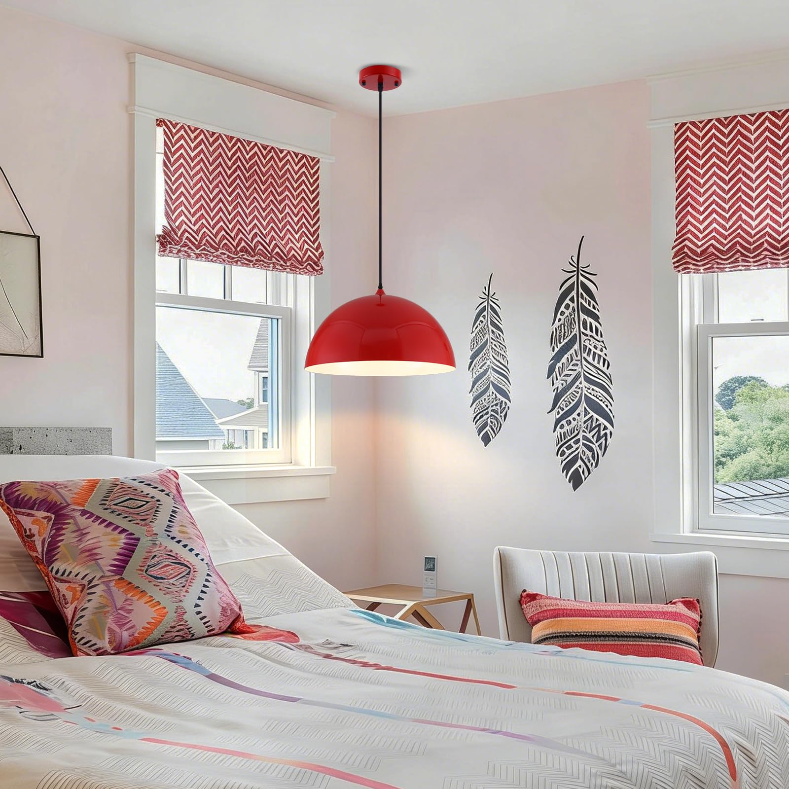 19.7" Red Oversized Farmhouse Pendant Light 2-Pack - Image 7