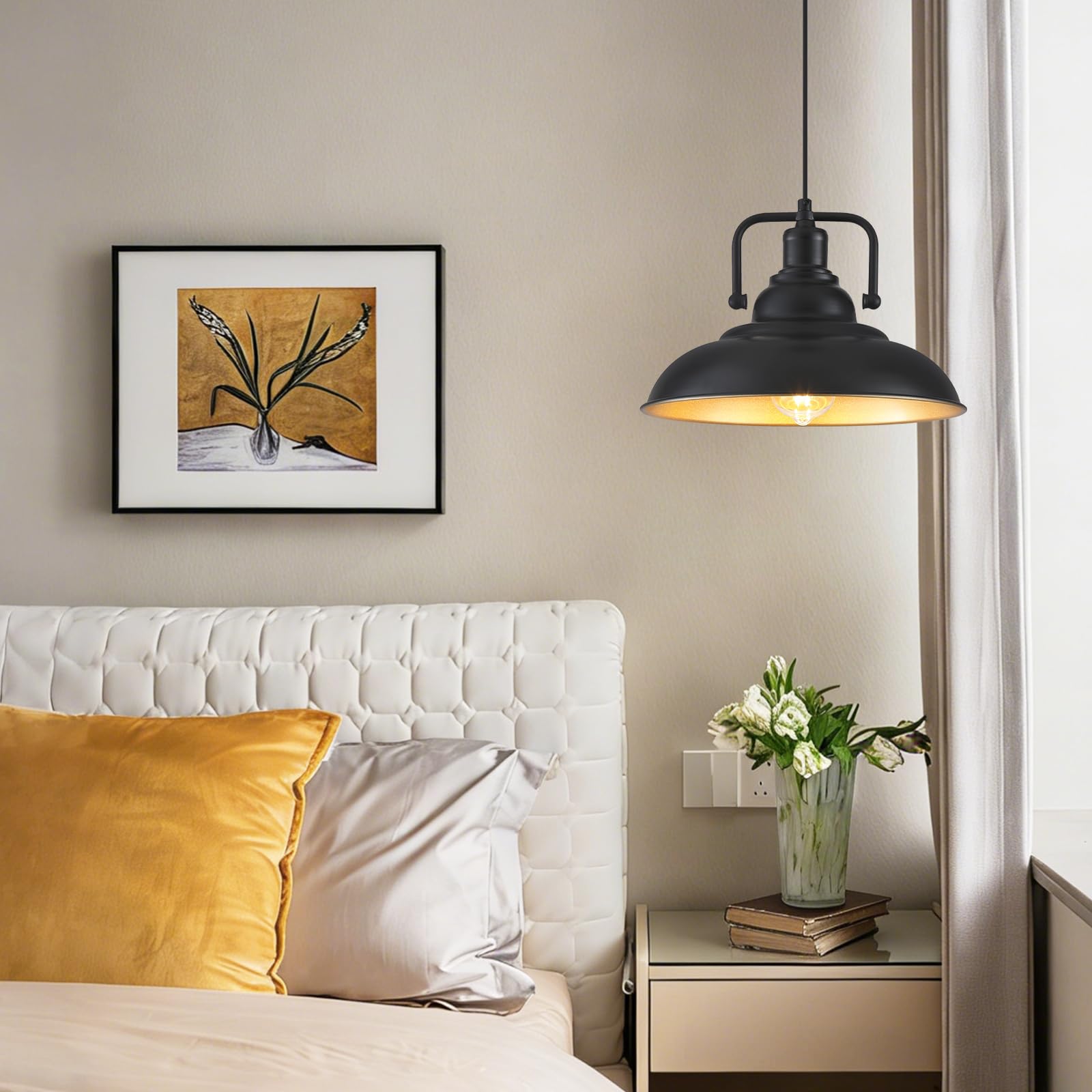 12.5" Black and Gold Farmhouse Pendant Light 2-Pack - Image 5