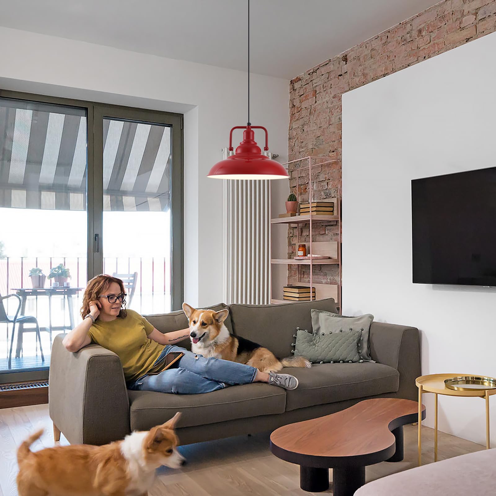 12.5" Red Modern Farmhouse Pendant Light 2-Pack - Image 6